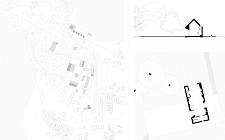 Lageplan (links). Grundriss und Schnitt (rechts) von Jonas Fangmann